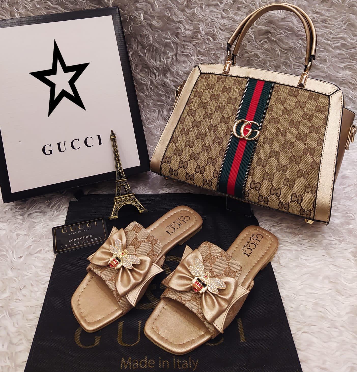 Gucci Open Flats and Bag Set 010